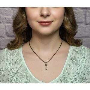 Handmade Tiny Antique Brass Finish Skeleton Key 16" Chain Necklace